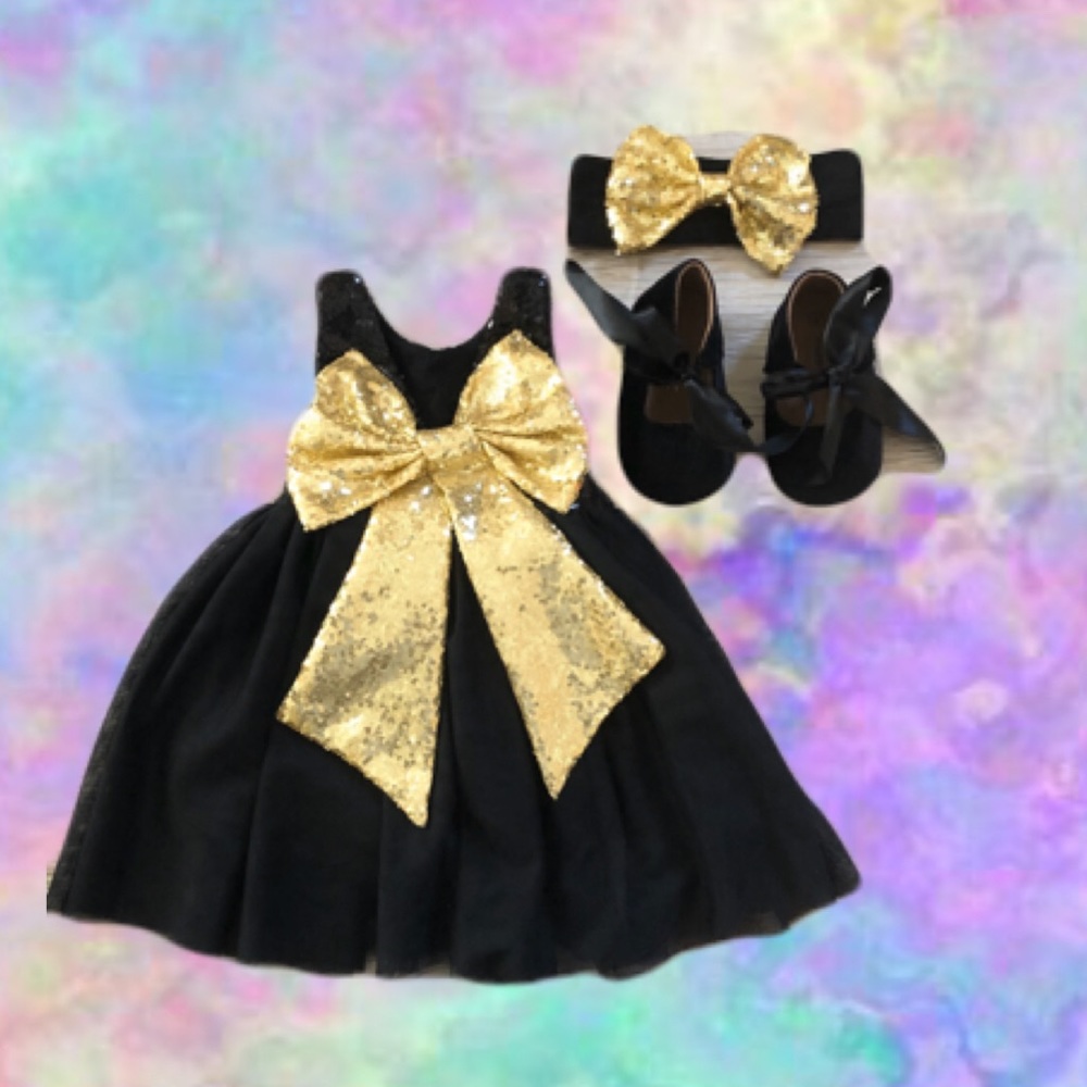Toddler little girl sparkly black dress